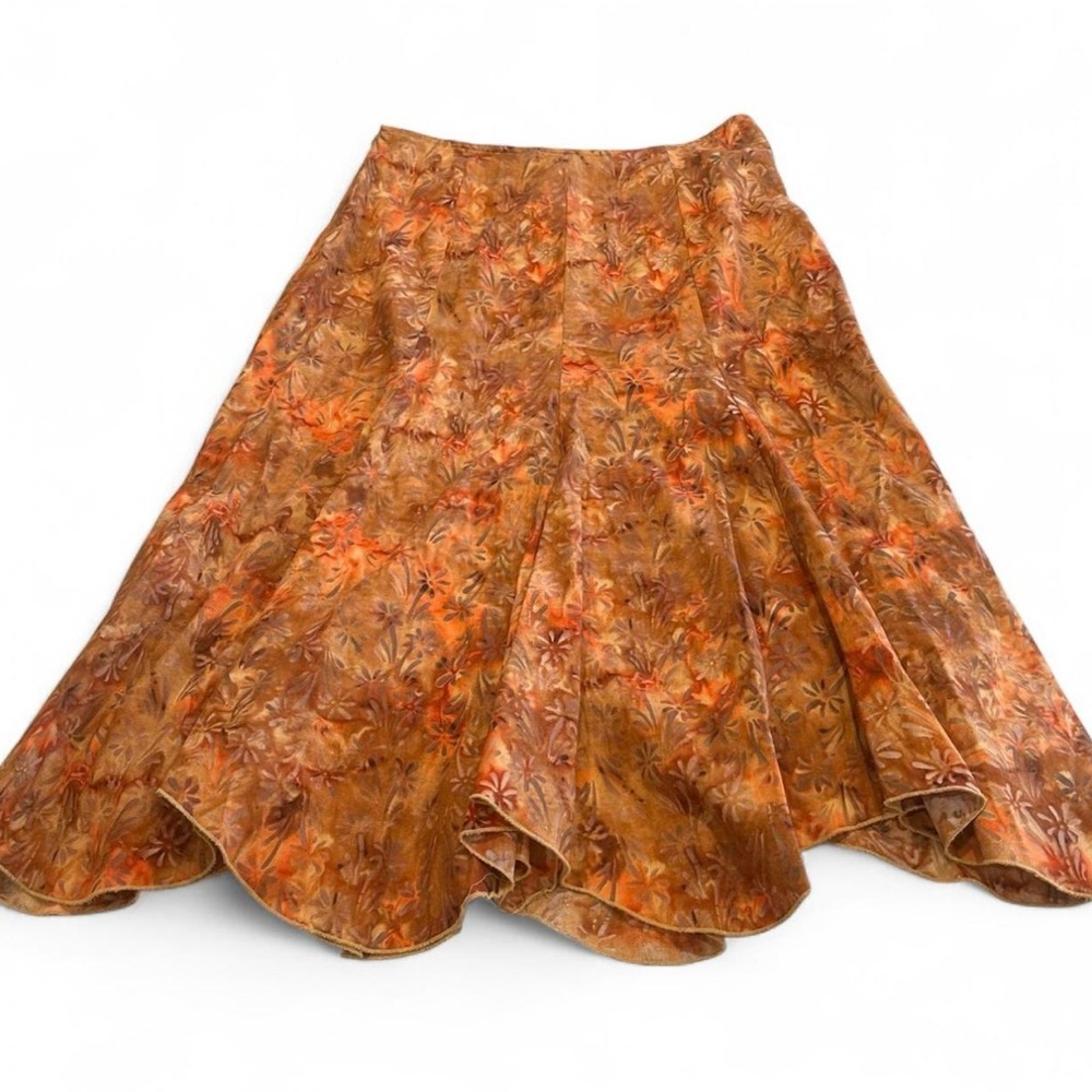 B. Moss Flare Skirt Pleated Fit & Flare Size 4 Midi Lined Orange Floral Gypsy